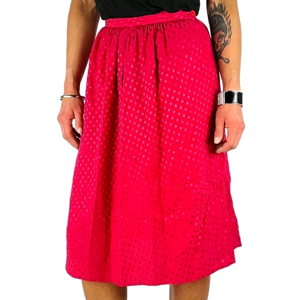 Michelle Stuart Silk Full Skirt Size 8 Polka Dot Pink